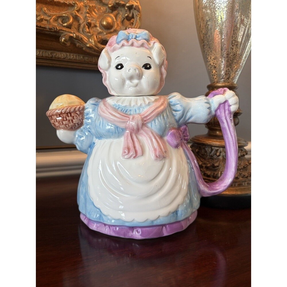 Vintage Enesco Japan Pig and Pie Ceramic Teapot Anthropomorphic